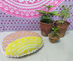 24" Yellow Orange Ombre Mandala Barmeri Large Floor Pillow Cover Cushion Meditation Seating Ottoman Throw Cover Hippie Decorative Zipped Bohemian Pouf Ottoman Pom Pom Cases 24 " round