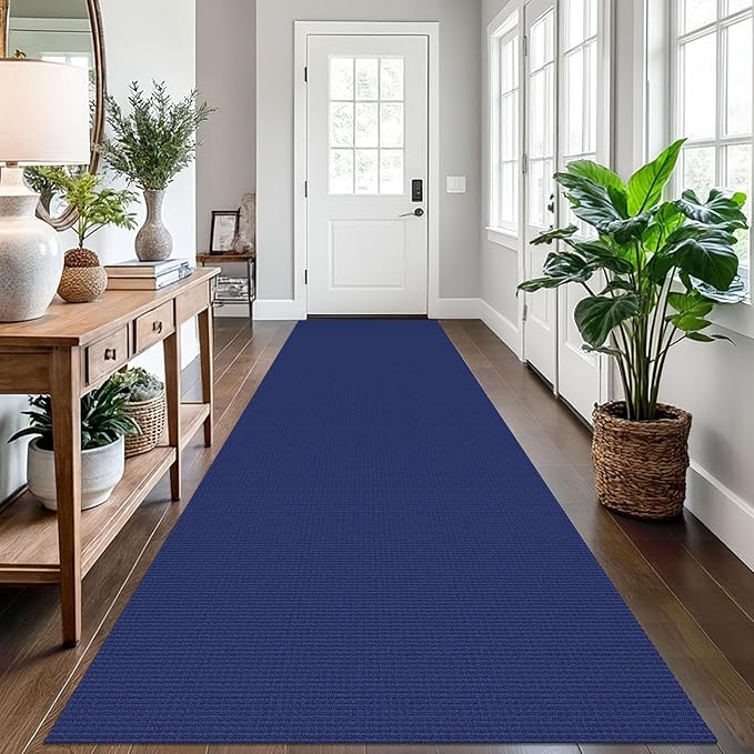 EARTHALL Runner Rug 3x12 Ft Washable Runners for Hallways Extra Long Woven Non Slip Entryway Runner Braided Kitchen Runner Indoor Outdoor Carpet Runners for Entryway, Hall, Foyers, Royal Blue/Navy