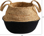 Nearly Natural 14in. Boho Chic Handmade Cotton & Jute Black Woven Basket Planter, Beige
