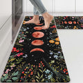 Kitchen Rug Mats for Floor Cushioned Anti Fatigue Black Kitchen Rugs Sets of 2 Moon Garden Floral Non Slip Waterproof Comfort Memory Foam Standing Floor Mat for Office Laundry Sink Desk