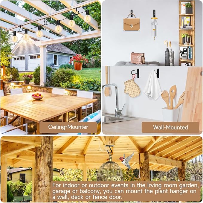 4Pack 2.5Inch Ceiling Hooks for Hanging Plant, Hanger for Indoor and Outdoor Planters Pots Holder, Wall Hook for Plant, Flower Basket, Wind Chimes, Lanterns, Lights, Bird Feeders, Home Decor