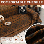 VClife Boho Couch Cover for Christmas 1 Piece Soft Warm Couch Cover for Sectional Sofa, Washable Pumpkin and Black Jacquard 3-Seaters Sofa Covers for Home Office RV 71"x150"
