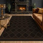 Large Dark Brown Checkered Easy Jute Outdoor Area Rug 5x7, Boho Diamond Geometric Pattern Non-Slip Living Room Patio Rug Indoor, Low Pile Stain Resistant Boho Decor Carpet for Dining Room and Office