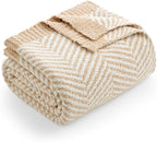 Snuggle Sac Herringbone Throw Blanket for Couch, Reversible Super Soft Warm Blankets Cozy Knit Fuzzy Plush Lightweight Throws for Sofa, Bed, Camping, Beige, 50x60 inches