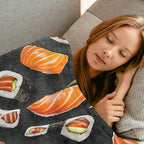 Sushi Throw Blanket - 60x80in,Ultra Soft, Cozy Lightweight Flannel,Realistic Roll & Nigiri Blankets - Gifts for Kids Girls & Japanese Cuisine Lovers,for Couch Home Living Room Culinary Decor