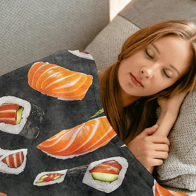 Sushi Throw Blanket - 40x50in,Ultra Soft, Cozy Lightweight Flannel,Realistic Roll & Nigiri Blankets - Gifts for Kids Girls & Japanese Cuisine Lovers,for Couch Home Living Room Culinary Decor