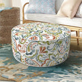 Inflatable Ottoman Stool D21 xH9 for Outdoor/Indoor Use, Water Repellent Patio Foot Rest with Portable Handle,Round Pouf Ottoman Suitable for Garden,Deck and Camping-Paisley Botanical