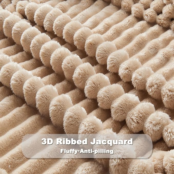 NEWCOSPLAY Super Soft King Blanket Brown Premium Silky Flannel Fleece 3D Ribbed Jacquard Lightweight Bed Blanket All Season Use (Brown Ribbed, King(90"x110"))