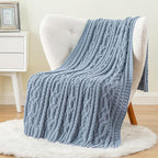 Battilo Bluish Grey Throw Blanket for Couch,51"x67", Super Soft Warm Cozy Chenille Knit Blankets for Bed, Sofa, Chair, Gift, Texture Decorative Boho Blanket for Living Room (Dusty Blue)
