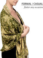 Achillea Reversible Paisley Pashmina Rave Scarf – Exotic Indian Shawls and Wraps for Evening Dresses, Festivals, All Seasons