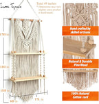 Macrame Wall Hanging Shelf - Boho Shelves Bedroom Decor | Macrame Wall Decor for Kitchen, Plant Hanger Shelves, Woven Rope Floating Shelves & Home Storage Organizer - 2 Tier