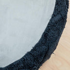 Fluffy Round Ottoman Pouf with All-in-One Foam Filling 20" x 14" Furry Ottoman Foot Rest Foot Stool for Living Room or Bedroom (Navy Blue)