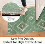 Area Rug 8x10 Rug Machine Washable Non-Slip Low Pile Print Pattern Western for Living Room Bedroom Sage