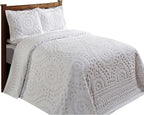 Better Trends 2 Pieces Set Chenille Bedspread Twin Size 100% Cotton Chenille Bedding Lightweight Medallion Pattern Bedroom Decor Rio Collection