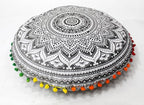 CRAFT KALA Large Round Bohemian Floor Pillow Pouf Cover Mandala Meditation Room Pillow Cover for Adults Boho Seating Poufs Cushion Cover for Kids Playroom 32" Round Grey Ombre
