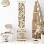 Tegeme Vintage Tapestry 52 x 13 Inch, Long Vertical Wall Hanging Reference Illustrative Botanical Tassel Tapestry for Bedroom Living Room Home Decoration(Flower)