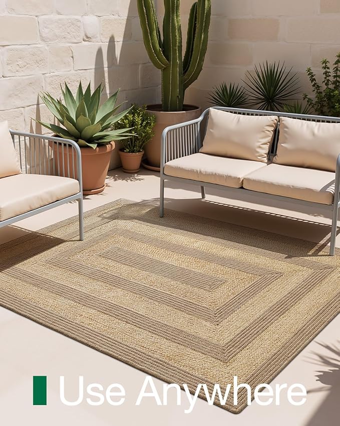 LUMI 5x8 Jute and Raffia Braided Area Rug for Living Room, Natural Woven Rugs Non Slip, Neutral Carpets No Shedding, Durable for High Traffic, Dining Room, Indoor, Outdoor, Patio