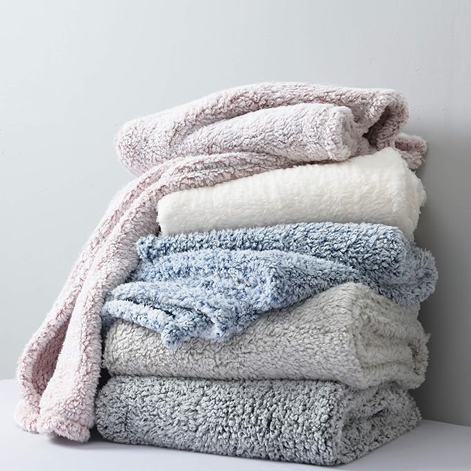 Ultra Soft Cozy Sherpa Throw Blanket, Solid Antique White Light Weight Warm Decorative Boho Style Plush Throw Blanket Cover for Sofa, Couch, Bedroom,Travel, Pattern Reversible, 50”x60”