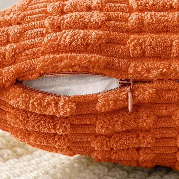 MIULEE Pack of 2 Orange Corduroy Decorative Lumbar Pillow Covers 20x12 Inch Soft Boho Striped Throw Pillow Covers Modern Farmhouse Home Decor for Summer Sofa Living Room Couch Bed