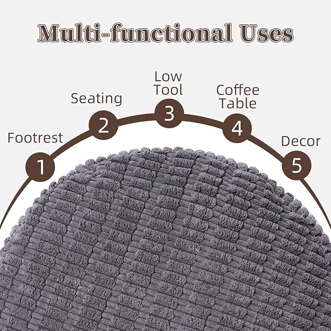 Unstuffed Pouf Ottoman Cover Soft Storage Extra Seat Farmhouse Comfortable Bohemian Poufs Accent Footrest 20x20x8 Inches for Living Room Bedroom Study Nook (Gray A, Round)