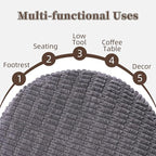 Unstuffed Pouf Ottoman Cover Soft Storage Extra Seat Farmhouse Comfortable Bohemian Poufs Accent Footrest 20x20x8 Inches for Living Room Bedroom Study Nook (Gray A, Round)