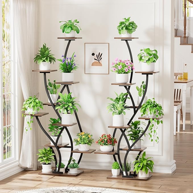 Plant Stand Indoor with Grow Lights - Lighted Plant Shelf Indoor Tall, 61" 9 Tier Large Plant Stands for Indoor Growing, 2 Pack Corner Flower Shelf, Winged Metal Holder for Home Living Room, Black