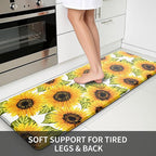 MAYHMYO Sunflower Kitchen Mat Set of 2 - Anti Fatigue Mats for Kitchen Floor - Non Slip Cushioned Rugs for Standing - Sunflower Decor (17.3"×29"+17.3"×47"-0.4")