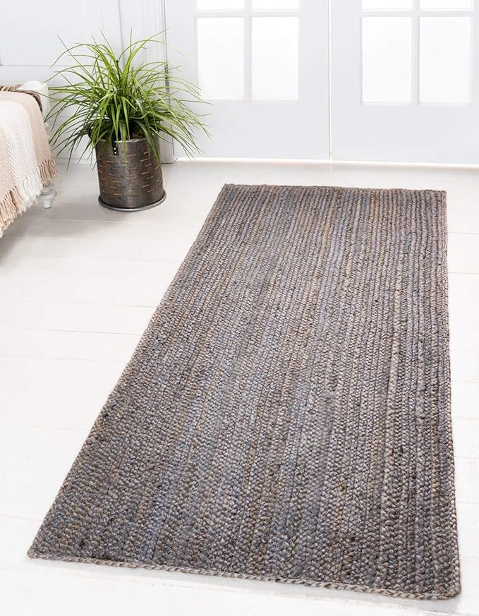 Unique Loom Braided Jute Collection Area Rug - Dhaka (2' 7" x 6' 1" Runner, Gray)