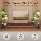 Corner Plant Stand with Grow Light - 6 Tier Plant Stand Indoor Square Metal Plant Shelf with Adjustable Light, Plant Organizer for Living Room, Graden, Home Decor (Brown)
