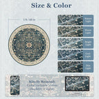 Deep Blue Round Rugs 5ft, Non Slip Washable Thin Circle Rugs for Bedroom Living Room, Traditional Medallion Printed Circle Carpet 5 feet for Kitchen Dining Room