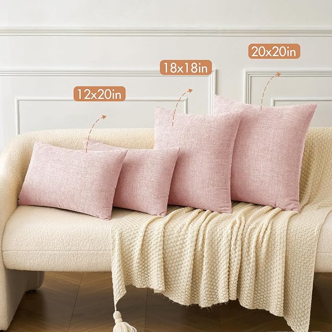 MIULEE Pack of 2 Couch Valentines Throw Pillow Covers 18x18 Inch Soft Spring Pink Chenille Pillow Covers for Sofa Living Room Solid Dyed Pillow Cases