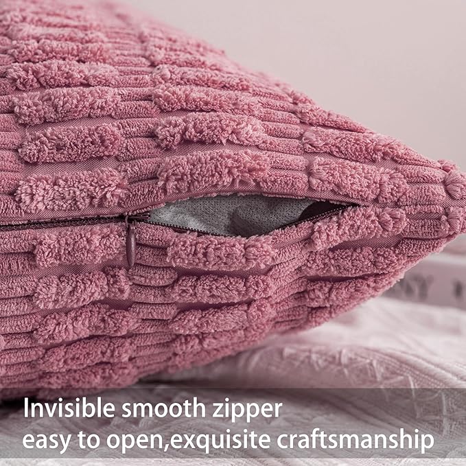 Pack of 2 Corduroy Decorative Throw Pillow Covers 12x24 Inch Soft Striped Pillow Covers Modern Farmhouse Home Decor for Sofa Living Room Couch Bed（Pink）