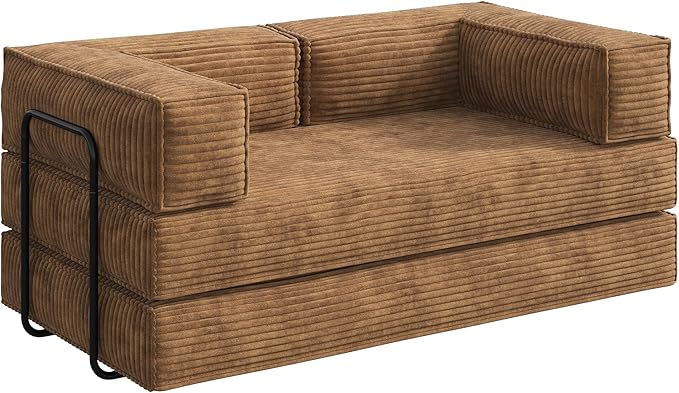 WLIVE 71'' Futon Sofa Bed, Convertible Sleeper Sofa, Folding Pull Out Couch Boneless Mattress with Fixed Frame, Corduroy, Brown