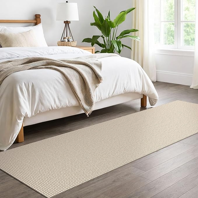 EARTHALL Woven Runner Rug 2x8 Ft Washable Runners for Hallways Cotton Non Slip Rubber Backed Kitchen Runner Braided Indoor Floor Carpet for Entryway, Hallway, Kitchen, Bedroom, Beige/Khaki