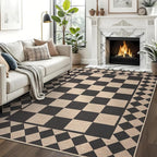 GarveeHome Easy Jute Area Rug 5x7 Washable Rugs for Living Room Patio Checkered Indoor Outdoor Rug Farmhouse Non-Slip No Shed Jute Rugs Geometric Carpet for Backyard Entryway Bedroom, Natural