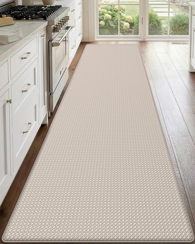 DEXI Kitchen Floor Mats Cushioned Anti Fatigue, 23x86, Large Long Standing Runner Rug Waterproof, Comfort Memory Foam Padded for Front Sink Laundry, Beige