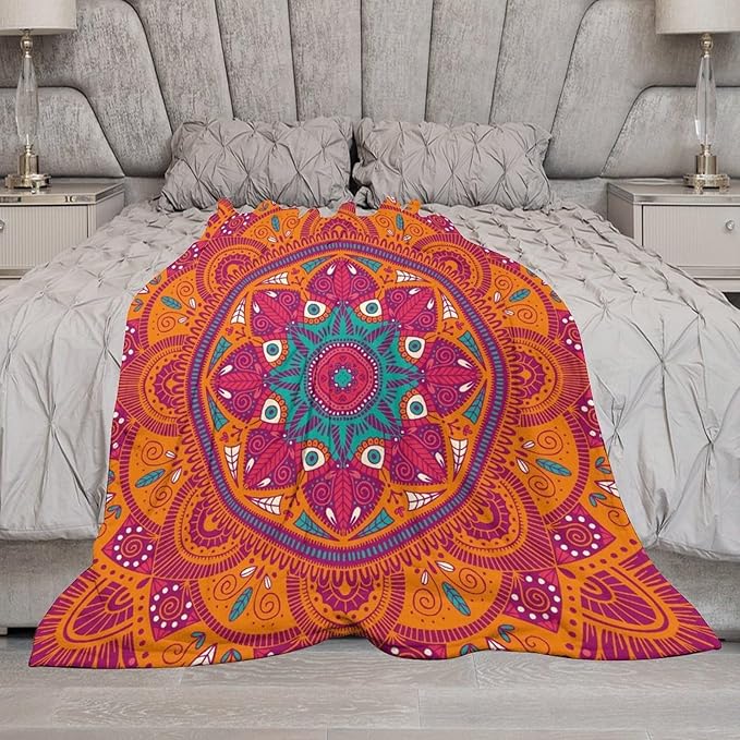 Mandala Throw Blanket Indian Abstract Hippie Bohemian Art Floral Texture Pattern Blanket for Sofa Bed Couch Chair Or Dorm 70"x80"