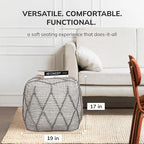 Anji Mountain Pouf Ottoman Foot Rest, Handmade Ottoman Pouf, Comfortable Foot Stool, Decorative Floor Seating for Living Room Decor, Bedroom & Home Décor Accent - Warm Gray