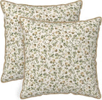 KSLIDS Sage Green Beige Floral Soft polyesterThrow Pillow Covers Set of 2 Vintage Brown Flower Decorative Pillow Covers 18x18 Inch Rustic Pillow Case for Sofa Couch Bedroom Farmhouse Home Decor