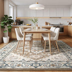 Lessymo Area Rugs 9x12 Living Room- Large Area Rug Machine Washable Area Rug for Bedroom Living Room, Vintage Rugs Boho Floral Medallion, Non-Slip Rubber, Low Pile, Kid & Pet Friendly, Brown Beige