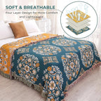 Boho Throw Blanket for Bed,100% Cotton Ultra Soft Lightweight Muslin 4-Layer Breathable Woven Throws 60''x 80'' Blanket Yellow Floral Printed Farmhouse Decor Bed Blankets