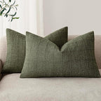Foindtower Set of 2 Decorative Linen Check Throw Pillow Covers Neutral Farmhouse Lumbar Cushion Covers Modern Boho Home Decor for Sofa Chair Couch Bedroom Living Room,12×24 Inch,Olive Green