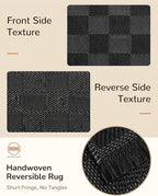 BESTSWEETIE 2'x6' Washable Rug Hand-Woven Low Pile Soft Checkerboard Pattern Reversible Checkered Braided Rugs with Short Fringe Carpet for Living Room Bedroom Dining Room Home Decor - Black/White