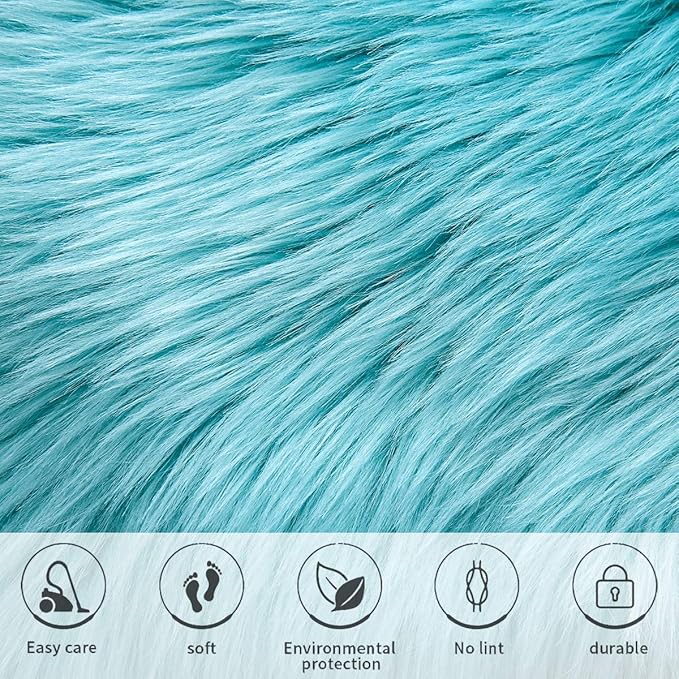 Softlife Blue Faux Fur Sheepskin Chair Cover Seat Cushion Pad Super Soft Area Rugs for Living Bedroom Sofa Dorm (1.6ft x 1.6ft, Light Blue)