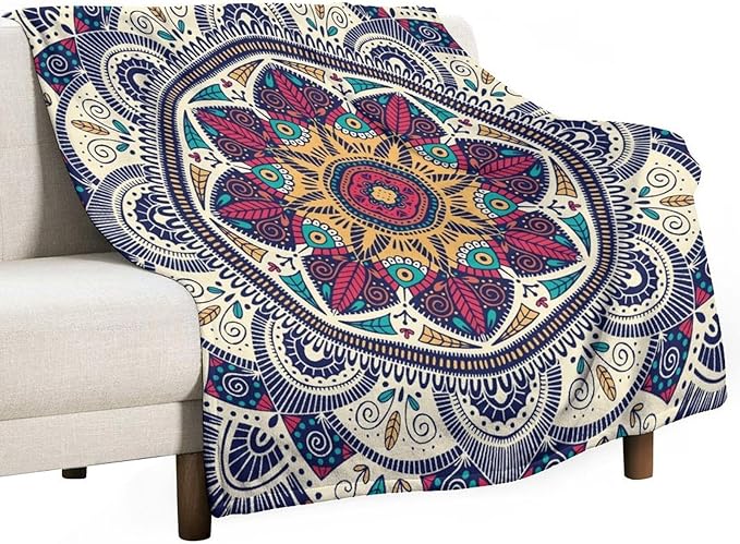 Abstract Mandala Throw Blanket Indian Hippie Bohemian Art Floral Texture Pattern Blanket for Sofa Bed Couch Chair Or Dorm 30"x40"