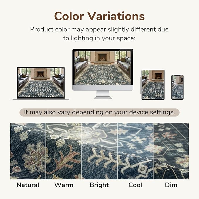 Lessymo 9x12 Area Rugs for Living Room, Large Stain Resistance Washable Rug for Bedroom Dining Home Office, Soft Non-Slip Vintage Floral Oushak Carpet, Boho Moody Farmhouse Decor, Black Brown