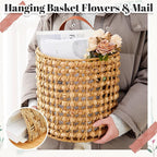 Chunful 2 Pcs Water Hyacinth Hanging Wicker Basket, Natural Wicker Decorative Baskets, Handmade Woven Storage Organizer for House Garden Wedding Wall Decorations, Large & Small Size(Classic Plaid)