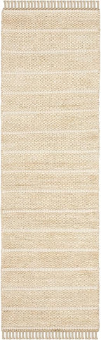 SAFAVIEH Natural Fiber Collection Runner Rug - 2'3" x 8', Ivory & Ivory, Handmade Tassel Jute, Ideal for High Traffic Areas in Living Room, Bedroom (NF550B)
