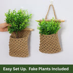 2 Packs Macrame Wall Planters with Artificial Eucalyptus | Macrame Plant Hanger, Wall Plant Holders for Boho, Bathroom, Bedroom & Wall Hanging Decor (2 Packs, Brown)