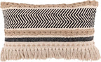 REDEARTH · Boho Textured Throw Pillow Cushion Covers - Lumbar Woven Tufted Decorative Farmhouse Cases Set for Couch, Sofa, Bed, Chair, Dining, Patio, Outdoor; 100% Cotton (12"x20", Black) Pack of 2